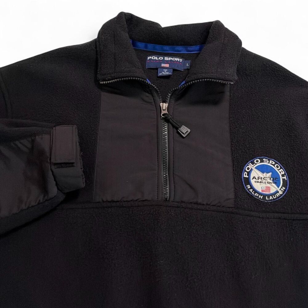 Polo Sport Arctic Challenge VTG 90s Fleece Jacket Quarter Zip Black L Made USA